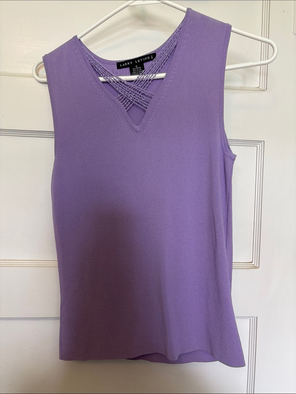 Larry Levine Lavender Sleeveless Knit Sweater Shell Crisscross Detail Size S